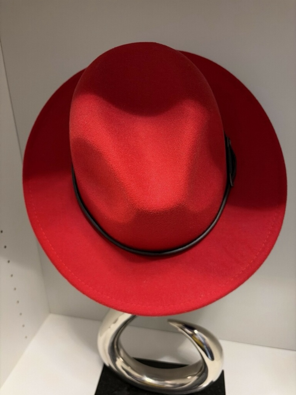Red Felt Fedora Hat with Black Band - Men Accessories